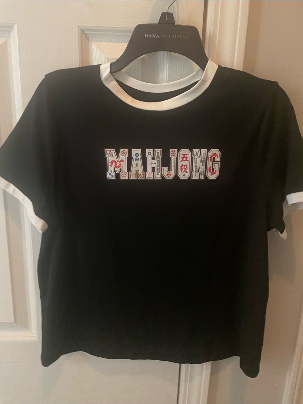 Mahjong “Vintage Style” Ringer T- Shirt Black and White size medium